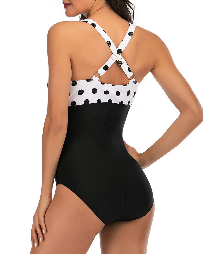 HAIVIDO V Neck One Piece Swimsuits with Ruching Bathing Suits Tummy Control Beach Swimwear for Women Print-20 L - Image 4